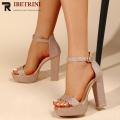 Women Block Heels Fashion Sandal Bling Glitter 4 Inches Heels Silver, Golden, Black. 