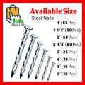 Steel Concrete Nails Flat Head Concrete Nails - 8 Different Sizes (1" Inch to 6" Inch). 