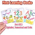 Pack of 3 First Learning Books For Kids And Toddlers - High Quality Card Paper ABC, 123, Alif Bay Learning. 
