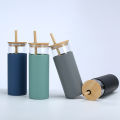 Cross-Border Creative Bamboo Cover Borosilicate Straw Glass Cup with Silicone Case Simple Milky Tea Cup Tumbler CustomizationLOGO. 