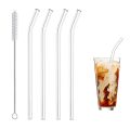 Techmanistan Set of 4 - Reusable Glass Straws With Cleaning Brush, Glass Drinking Straws. 