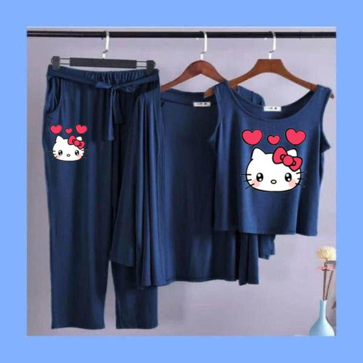 Women's%20Hello%20Kitty%20Printed%20Lounge%20Wear%20Night%20Suit%20-%203%20Piece%20Set%20-%20Image%202