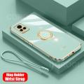 For Vivo V20 Back Cover with Ring Holder Stand + Wrist Strap Shiny Plating Square Bumper Protective Case Soft Silicone Shockproof Mobile Phone Cases. 