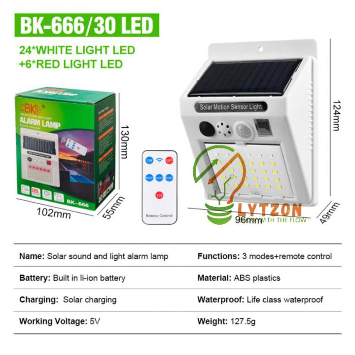LYTZON Solar Alarm with Motion Detector, Outdoor Farm Anti-Theft Infrared Wireless Induction. Sound and Light Alarm, High Volume,3 Working Modes to Switch, Security Solar Lamp for Farm ,Barn, Villa, Yard, Garden