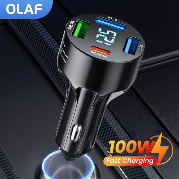 100W 4 Ports USB Car Charger Type C Fast Charging QC3.0 PD Car Chargers USB Type C Car Phone Charger for Iphone Xiaomi Samsung