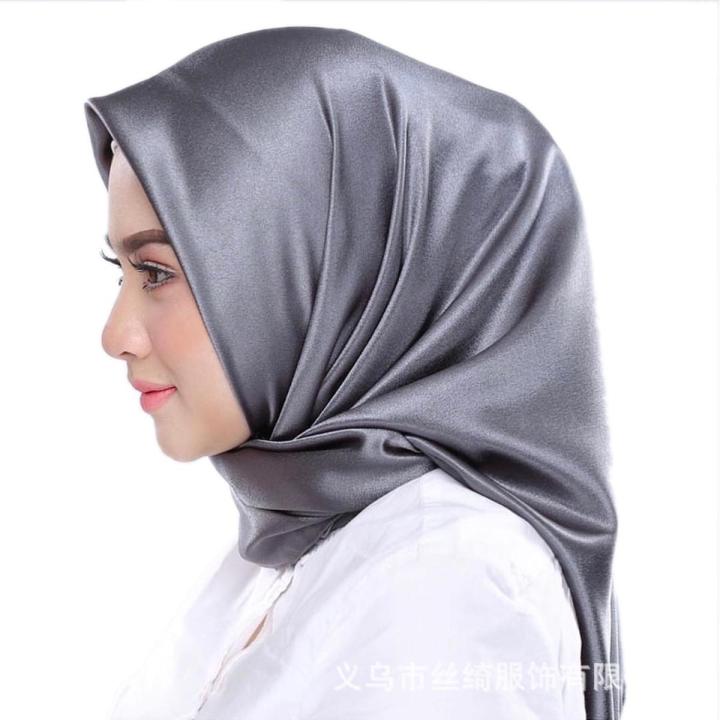 Silk Plain Square Hijab Bawal Satin Plain Women Muslimah Hijab