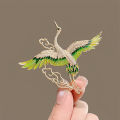 Chinese Style Elegant Rhinestone Green Enamel Wings Crane Clouds Brooches For Women Girls Flying Birds Lapel Pins Party Jewelry. 
