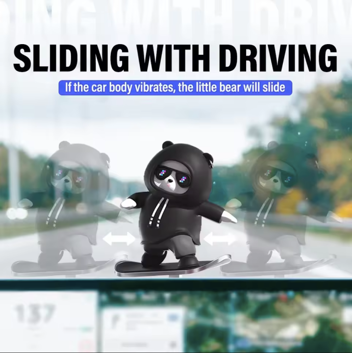 Cute Sliding Skateboard Bear Car Ornament – Fun Dashboard Toy Car ...