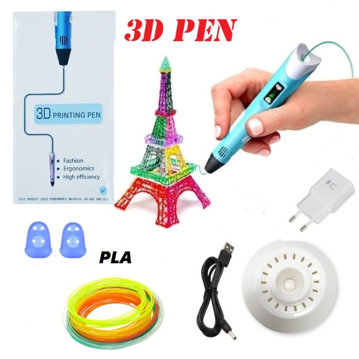 3D Pen For Kids 3D Drawing Pen for Kids 3D Printing Pen for Kids Free 9 meter Filament,Adaptor,Holder and Cable-  Printing Doodler Pen with LCD Screen For Arts Crafts includes Premium Quality holder   Free 3 meter Filament and Electric Cable Multicolor
