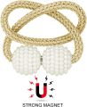 2 PCS Pearl Magnetic Ball Curtain Buckle Magnetic Curtain Tiebacks Convenient Drape Tie European Style Decorative Weave Rope Curtain Rings & Buckles Holder for Window Sheer Blackout Draperies, Parday. 