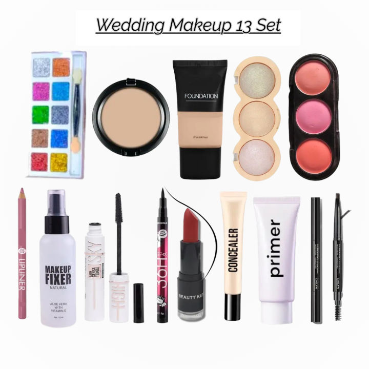 Pack of 13 Wending Makeup Deals Of Foundation + Concealer + Fixer + Powder+ Highlighter + Lipstick