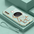 Maitus for Huawei Y6P Back Cover with Astronaut Hidden Stand + Lanyard Luxury 6D Plating Frame Shiny Cases Soft Silicone Cartoon Bracket Mobile Phone Case. 