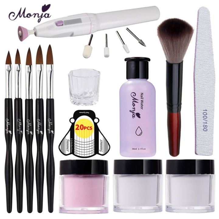 Myyeah 14 Pcs/Set Nail Art Kit Clear Pink White Acrylic Powder Liquid Nail Extension Build Painting Manicure Electric Drill Tools