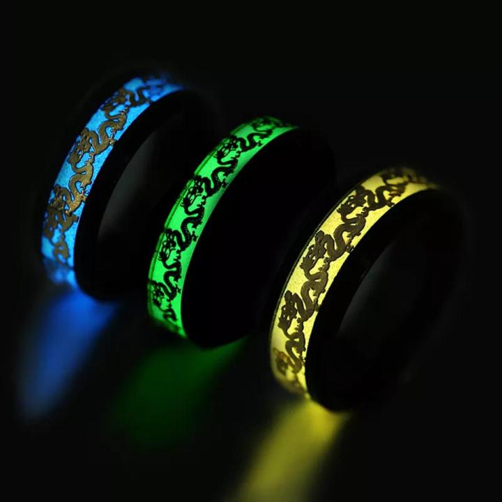 Luminous Ring Women Dark Golden Dragon Inlay Green Back Ground Fashion ...