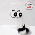 Oppo A16 Back Cover Case - Girls Fancy Case - 2Gud Ladies Mobile Cover Case Pouch & Fluffy Wool Pom Pom Eyes - OppoA16 Anti Shock Corner Bumper Air Bag Soft - Black White Ball. 