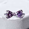 Wedding Engagement Party Bowknot Faux Amethyst Inlaid Finger Ring Bridal Jewelry. 