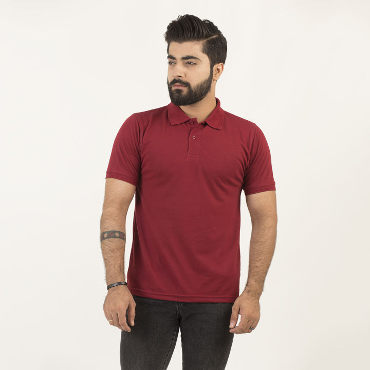 Paradise Zone Half Sleeves Polo Plain Maroon Tshirt For Men