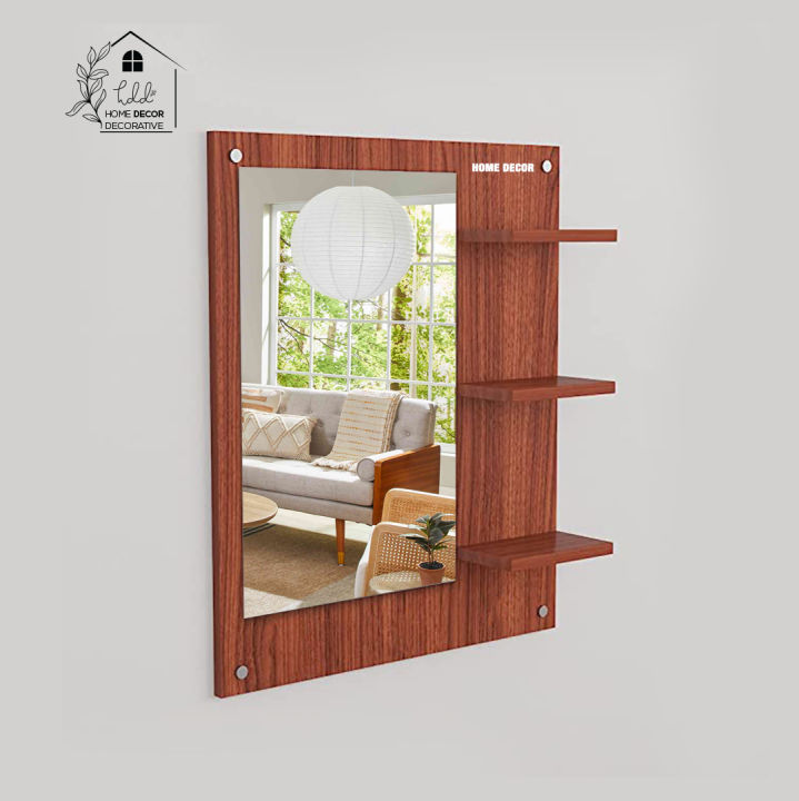 Unique Wooden Wall Mounted Dressing Mirror for Wall Decor Dressing Wall Mirror with Shelves by Home Décor Decorative