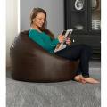 Brown Leather Puffy Bean Bag Sofa. 