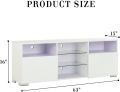TV LCD LED Media White TV Stand w/Lights Modern LED TV Stand w/Remote Control High Gloss Media Console for 60 Inch TV Entertainment Center with 3 Layers, 2 Doors and Open Shelf. 