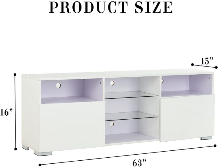 TV%20LCD%20LED%20Media%20White%20TV%20Stand%20w/Lights%20Modern%20LED%20TV%20Stand%20w/Remote%20Control%20High%20Gloss%20Media%20Console%20for%2060%20Inch%20TV%20Entertainment%20Center%20with%203%20Layers,%202%20Doors%20and%20Open%20Shelf%20-%20Image%203