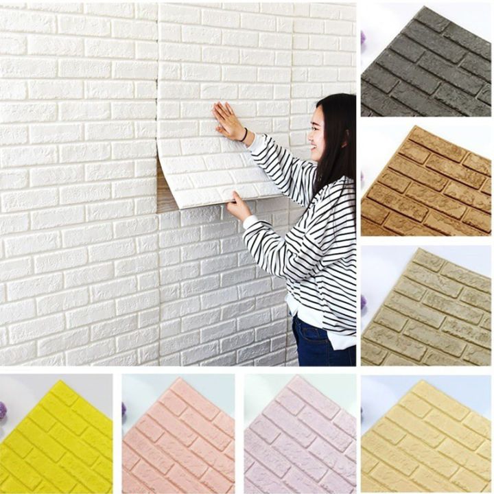 3D Brick Wallpaper, White Brick Pattern Wall Stickers, Self- Adhesive Wallpaper for Living Room Bedroom, 70 * 77CM