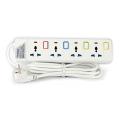 4 Way Universal Power Extension Socket With Individual Switches & Indicator, 5 Meter Cable (1.00mm) x 3 Core, Suchko 2 Round Pin Plug. 