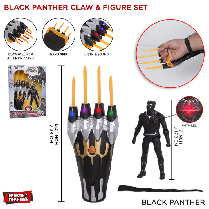 Black Panther Marvel Avengers Plastic Claw_, Hand Contractible_Pop After Pressing And Character With Light Toy For Kids Play & Gifts With Vibranium_Slashing_Simulation Sounds Effect & Light Fx Cool Fit For Children Super Hero Role Play