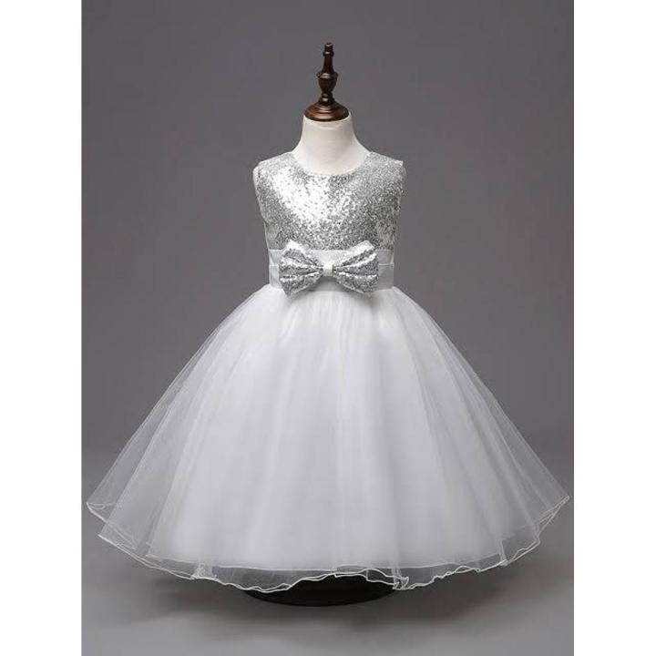 Beautiful silver party wear frocks for baby girl