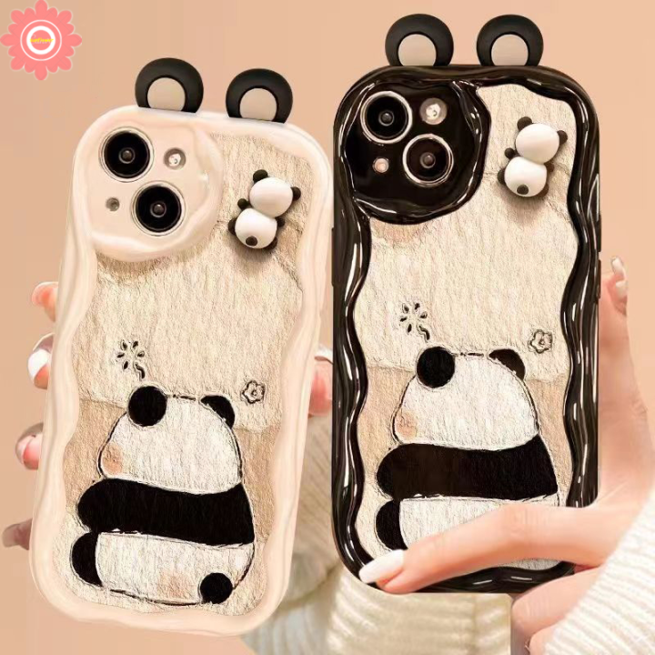Panda Couple Cover for Realme C11 C20 C12 C15 C17 C35 C21Y C20A C11 C25Y C31 C25 C25s C21 C30 C33 C55 5 5i 5S 6i C3 7i Narzo 20 30A Cute Panda 3D Stereo Doll Cartoon Couple Case