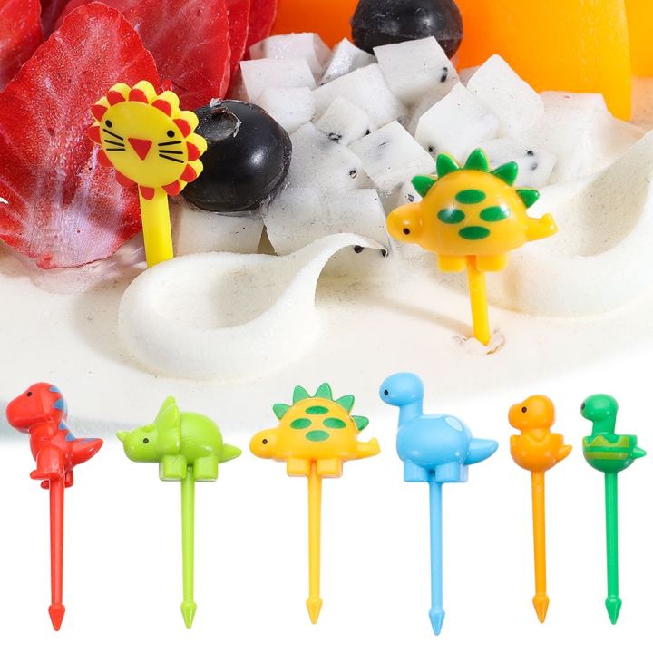 6pcs/10pcs Toddler Plasic Tableware Animal Farm Dinosaur Cute Mini Toothpicks Kids Food Picks Bento Crockery Children Fruit Forks