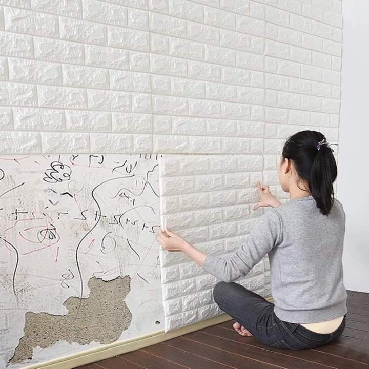 Self-Adhesive White 3D Foam Sheet For Brick Wall PE Foam Sheet Wall Sticker Brick Wall Sheet for Living Room Kitchen Bathroom