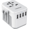 TESSAN Universal Power Adapter, International Plug Adapter with 4 USB Outlets, Travel Worldwide Essentials, All in 1 Wall Charger Converter for UK EU Europe Ireland AU (Type C/G/A/I) Grey. 