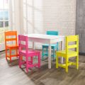 Vibrant Highlighter Table and 4 Chair Set - Durable Wooden Kids Furniture with Multicolor Chairs - Ideal for Play and Learning. 