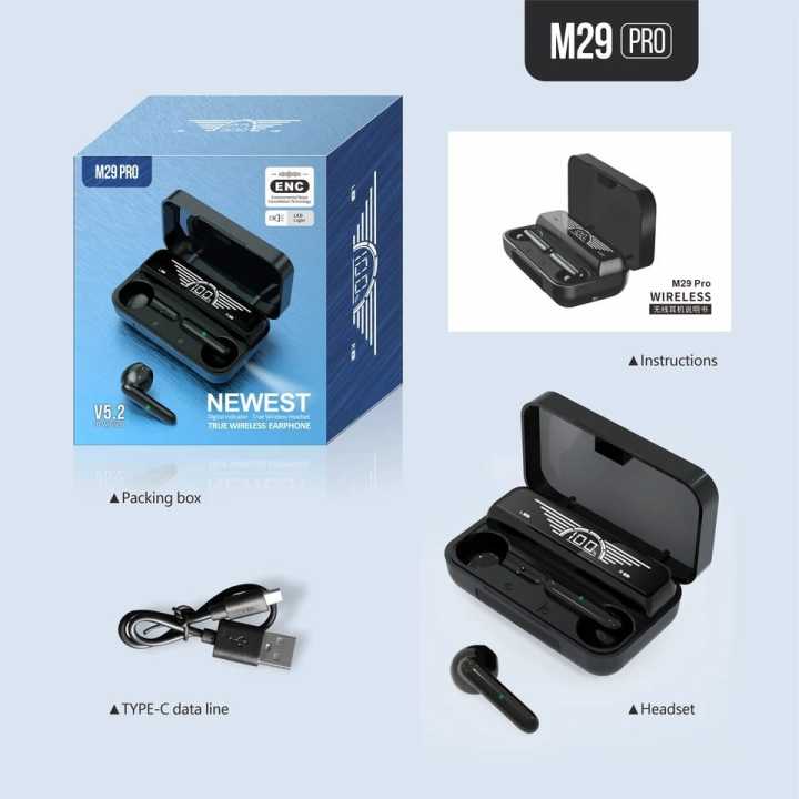 M29 TWS Wireless Bluetooth Headset with Charge Box for Phone Noise Cancelling Mic Earbuds Wireless Headphones Bluetooth Earphones