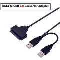 Dual USB 2.0 to 2.5" SATA Hard Disk Drive Adapter - SATA to USB 2.0 Converter (Only Works with 2.5-inch Laptop HDD/SSD). 