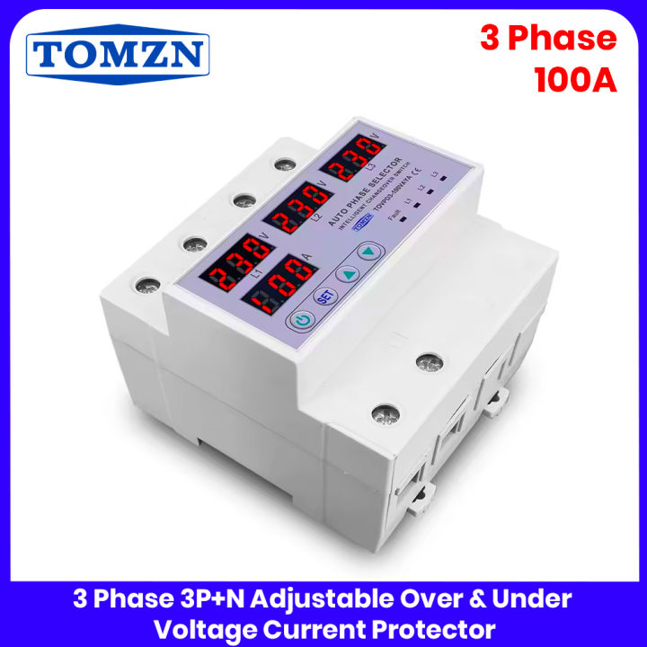 TOMZN%203%20Phase%20100A%20Auto%20Phase%20Selector%20%7C%20Over%20&%20Under%20Voltage%20Current%20Protector%20%7C%20Adjustable%20Intelligent%20Changeover%20Switch%20(TOVPD3-100VAYA)%20-%20Image%202
