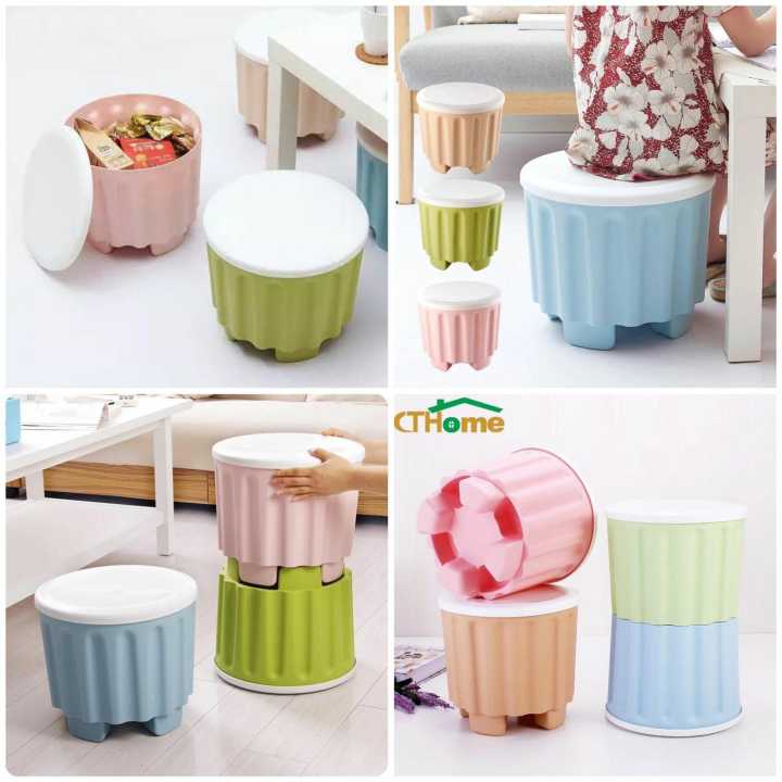 Plastic Mini drum stool ( sit& Store) / Plastic Small Bar Stools with Storage / Light weight storage Stool