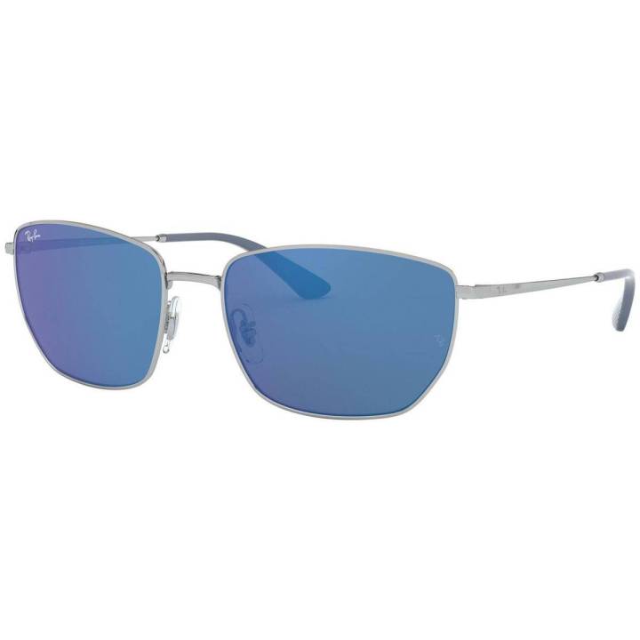 Ray-Ban Square Metal Silver Frame Blue Mirrored Lenses-RB3653-003/55-60