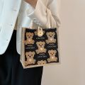 Women Cute Bear Pattern Shoulder Bags Flax Girl Student Handbag Outdoor Handbags Casual Lunch Bag Underarm Bolsos Lonchera Sac. 
