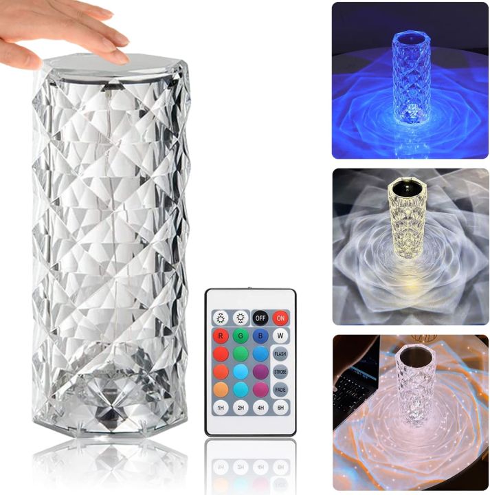 Crystal Diamond Table Lamp, 16 Color Changing Touch Lamp USB Romantic Rose Diamond Table Lamps, Remote Touch Creative Lights for Bedroom Living Room Party Dinner Decor