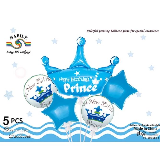Happy Birthday Prince / Princess Crown  Foil Balloons For Birthday Parties (Pack of 5)