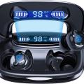 Wireless  Bluetooth Earphones/Headphones, 180H Playtime Ear Buds IPX8 Waterproof Bluetooth Earphones, in-Ear Headphones with LED Display Touch Control for Sport/Work Model U-AIR4(Black). 