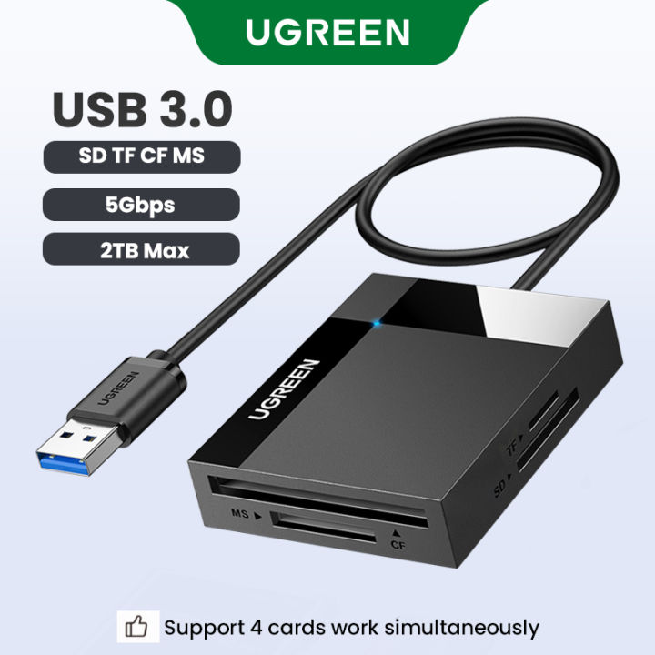 UGREEN SD Card Reader USB 3.0 Card Hub Adapter 5Gbps Read 4 Cards Simultaneously CF, CFI, TF, SDXC, SDHC, SD, MMC, Micro SDXC, Micro SD, Micro SDHC, MS, UHS-I for Windows, Mac, Linux