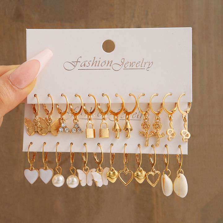 New Heart Jewelry Women Pearl Lock Butterfly Lock Earrings Creative