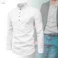 Men's Long Sleeve Shirt Beach Solid Color Soft Comfortable Band Collar Shirt XL White. 