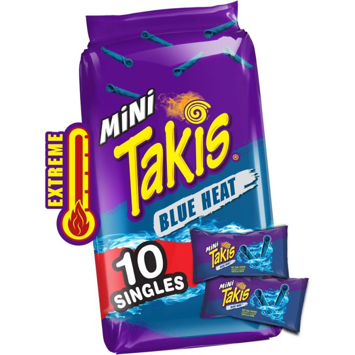 Takis Blue Heat Mini | Rolled Tortilla Chips | Extreme Spicy Chili Flavor | Crunchy Corn Snack | Imported from Mexico Mini Pack 35g | pack of 10