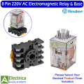 finder 8 Pin 10A Coil 220V AC Rail-Mount Power Relay and PTF-088A Screw Terminals Base 220V Contact DPDT General Purpose Relay 8 pins double pole double through relay by Electrica. 