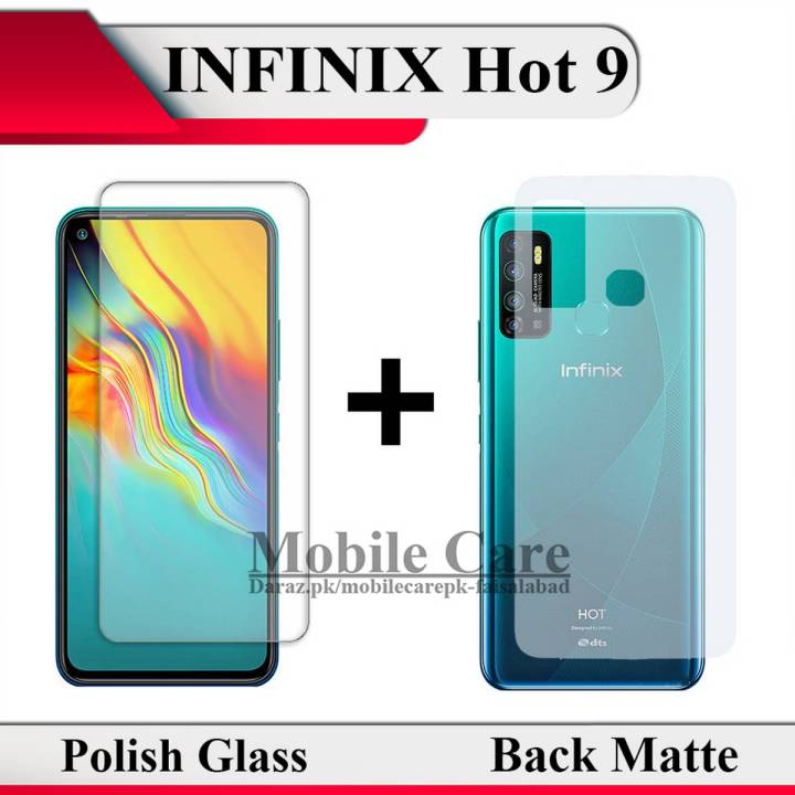 Infinix Hot 9 Tempered Glass Screen Protector Polish Glass + Back Matte Protector Soft Skin Sheet Soft Film Protector For Infinix Hot 9