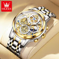 OLEVS Watch for Men  Waterproof Trendy Hollow-Carved Design Stainless Steel Chronograph Luminous multifunctional Watch 9947. 